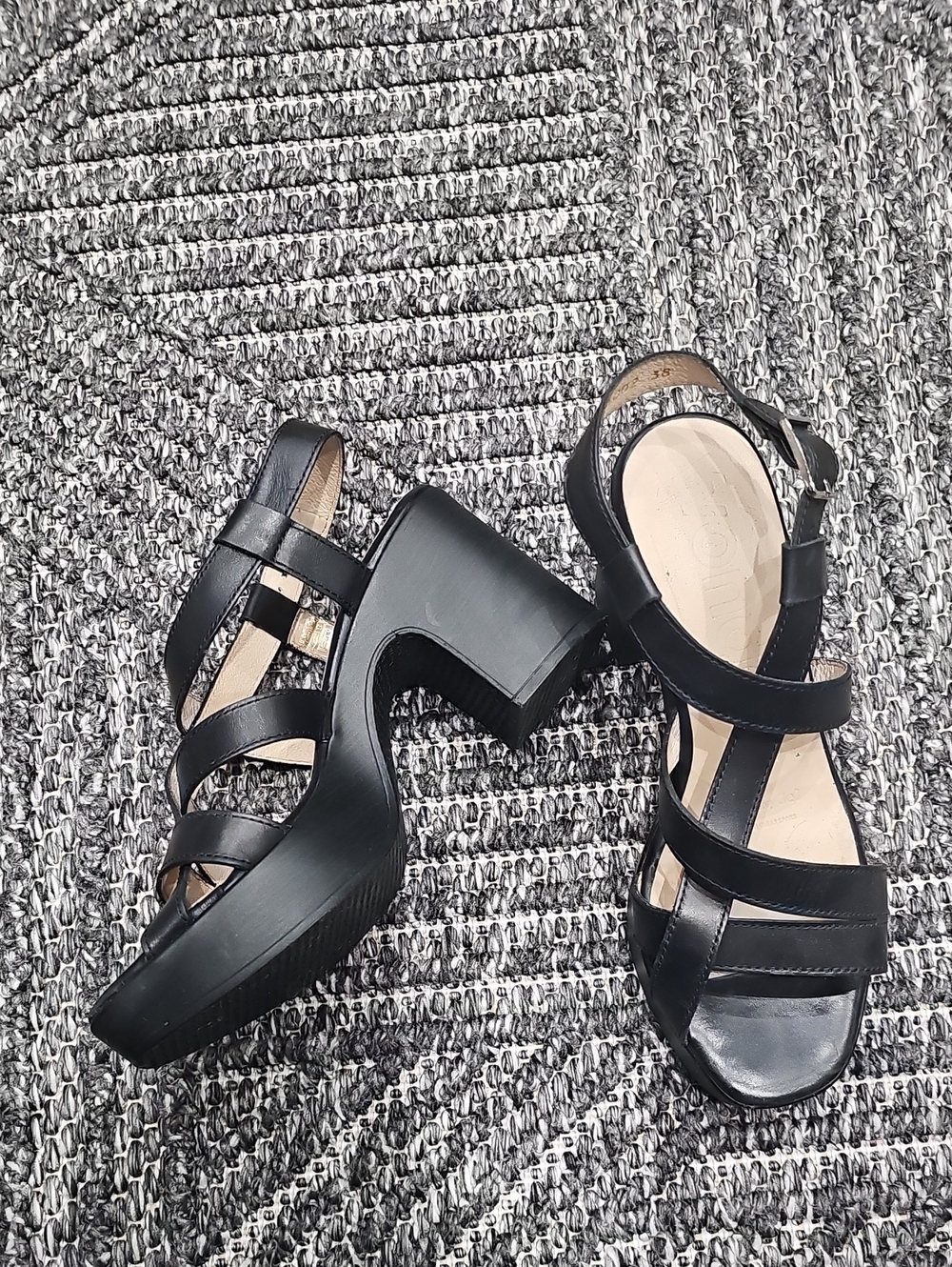 Black Strappy Block Heel Sandals for Women